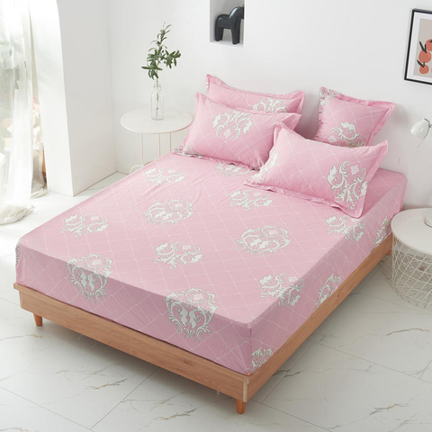Startseite Produkt Bequemes Spannbettlaken aus Baumwollgewebe, rosa Bettwäsche-Set