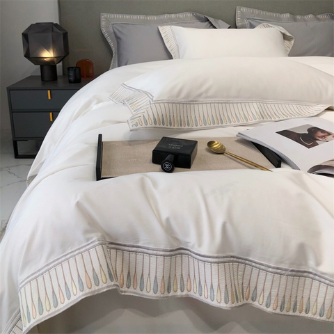 Westin White Besticktes Einzelbettlaken und Bettbezug aus 100 % Baumwolle