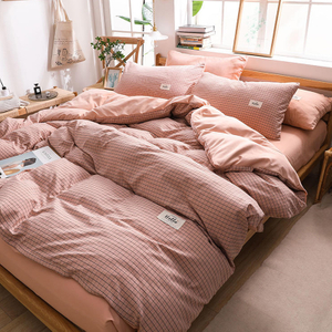 Motel Luxury Trendy Pink Plaid Modern Design Cotton Bed Sheets