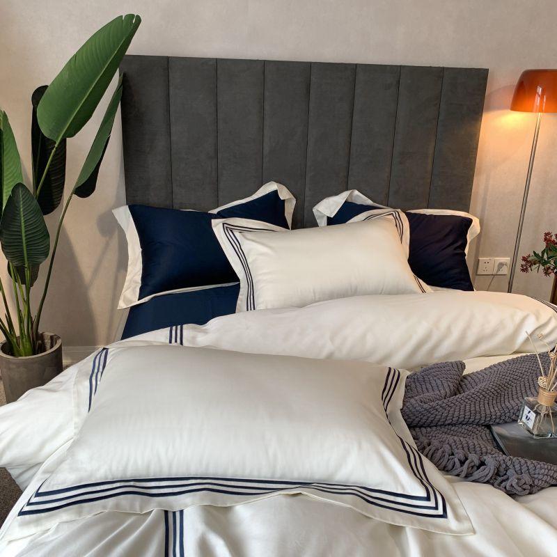 Apartment-moderner Stil, bestickte Hotelbettwäsche, Baumwolle, weiß, für Doppelbett