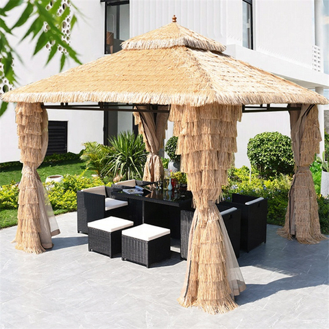 Cheap Summer thatched roof With thatch curtain leisure gazebo
