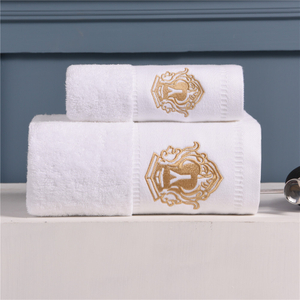 5 Star Hotel White Custom Logo Egyptian Cotton Bath Towel Set