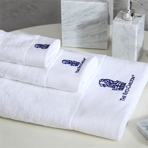 100% Cotton Soft White Customized Logo 16s Hotel Bath Towels