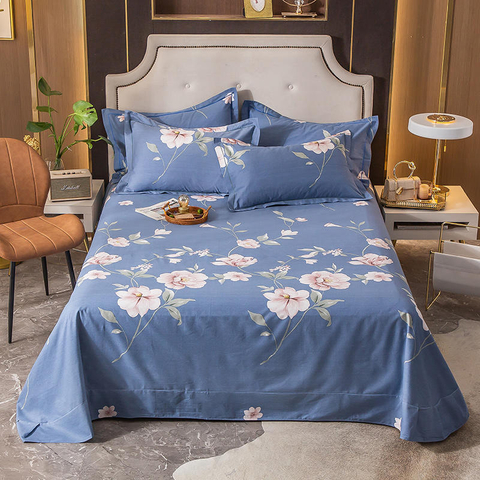Luxuriöses Bettlaken-Set im modischen Stil, Baumwolle, gebürsteter Stoff, stahlblau